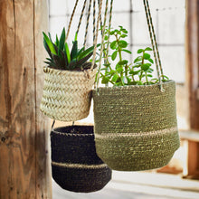 Charger l'image dans la galerie, Lot de 2 Paniers Cache-Pot Suspendus - Olive, Noir, Naturel