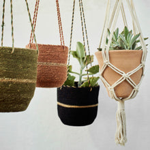 Charger l'image dans la galerie, Lot de 2 Paniers Cache-Pot Suspendus - Olive, Noir, Naturel