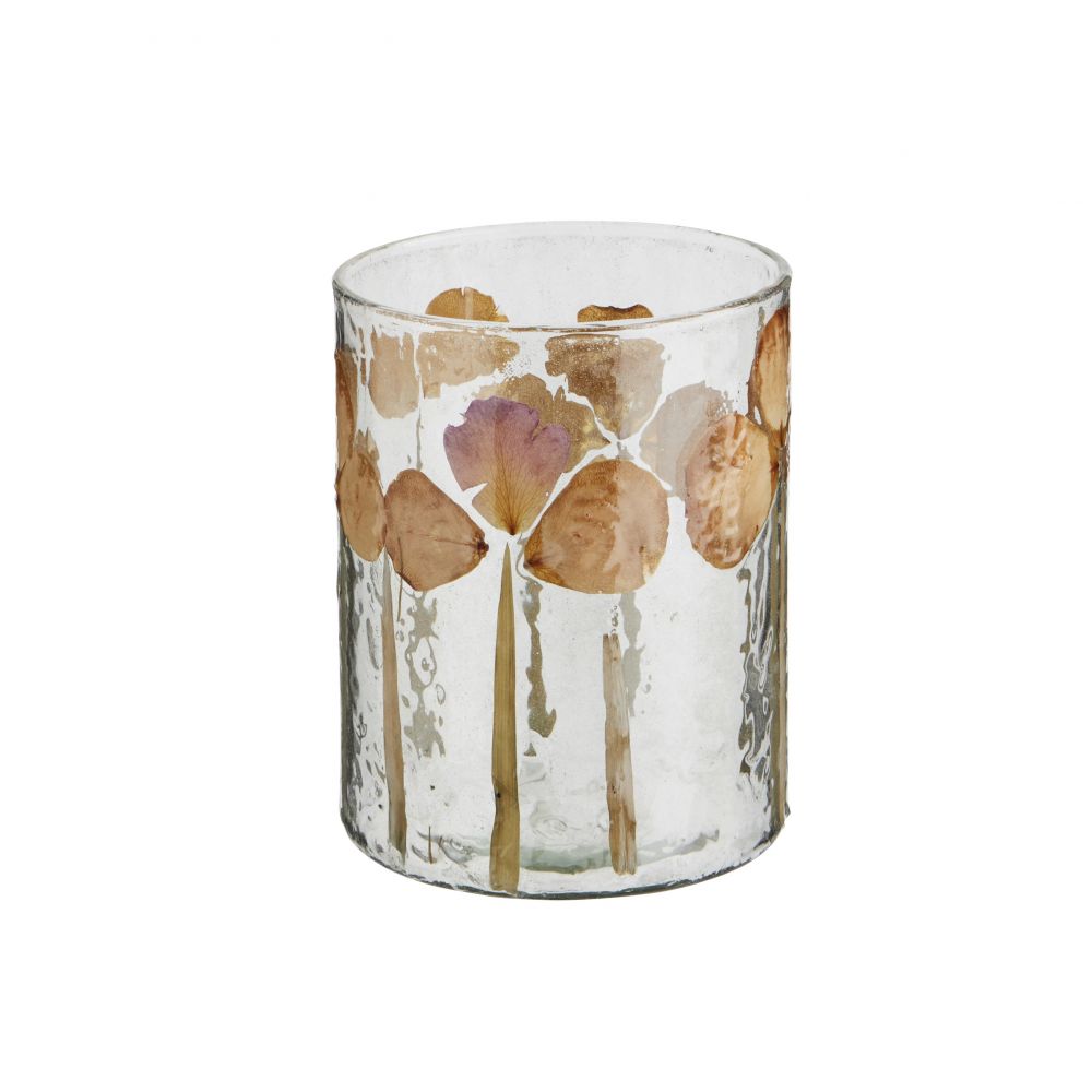 Photophore en Verre – Motif de Feuilles Dorées Incrustées