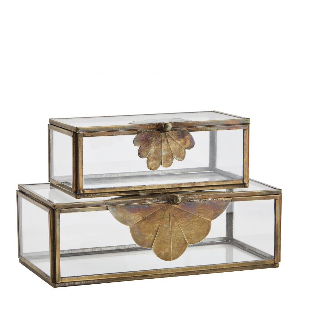 BOÎTES A BIJOUX -G VERRE ET FEUILLES DE LAITON