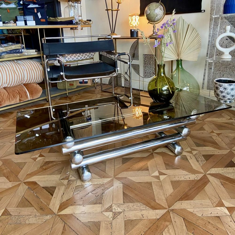 Table basse RIZZO plateau verre fumé