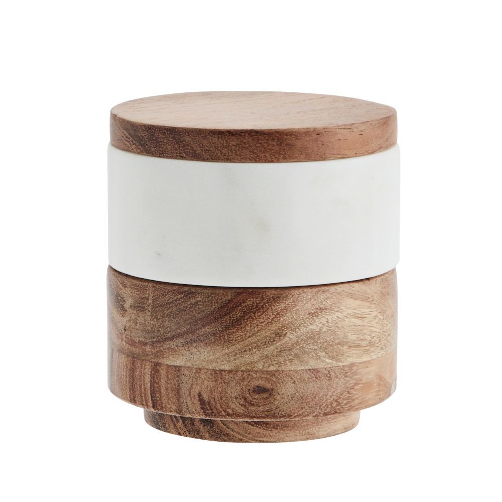 BOÎTE BLANC POUR SEL/POIVRE EN MARBRE AVEC COUVERCLE BOIS