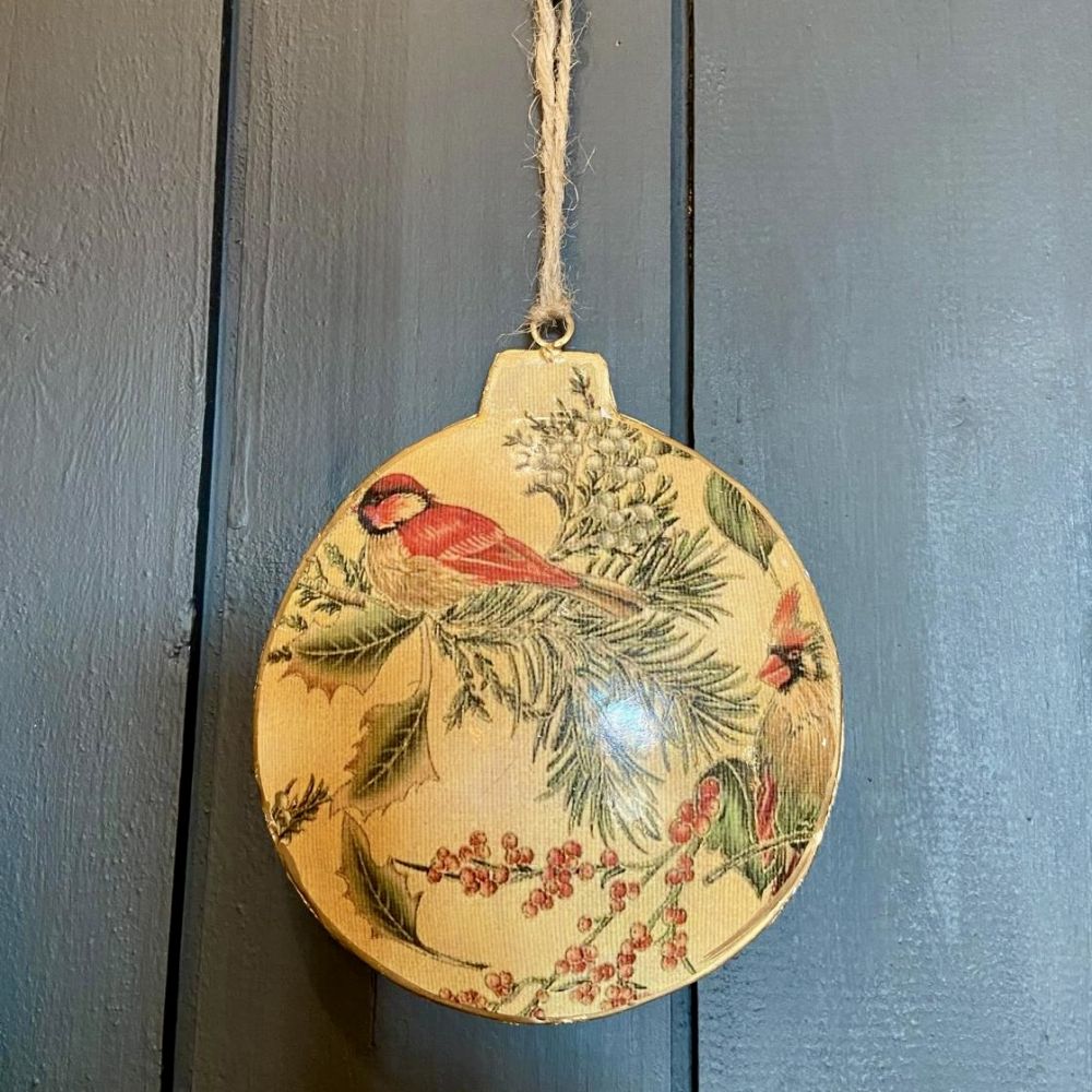 BOULE DE NOEL BN oiseau et houx