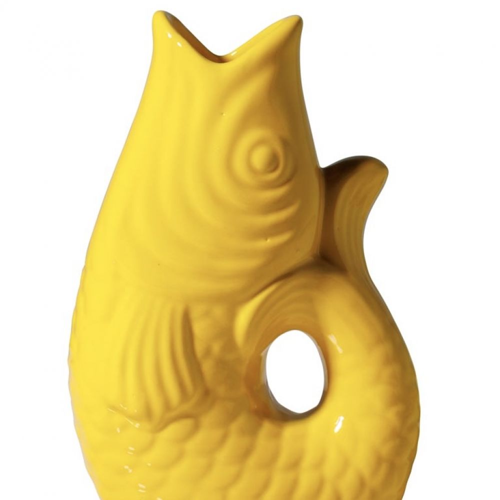 Petit vase poisson grès jaune