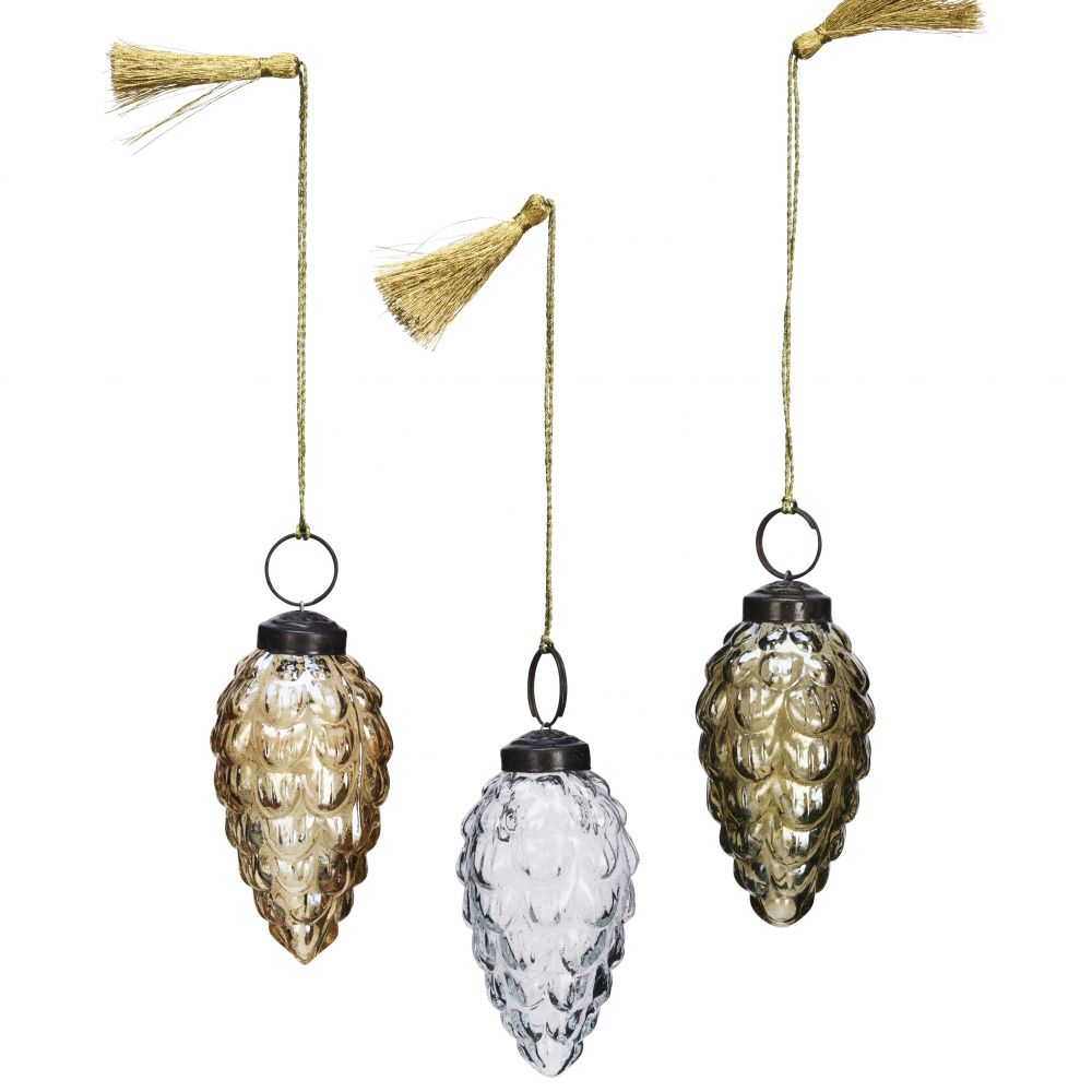 BOULES DE NOËL PINCONES EN VERRE