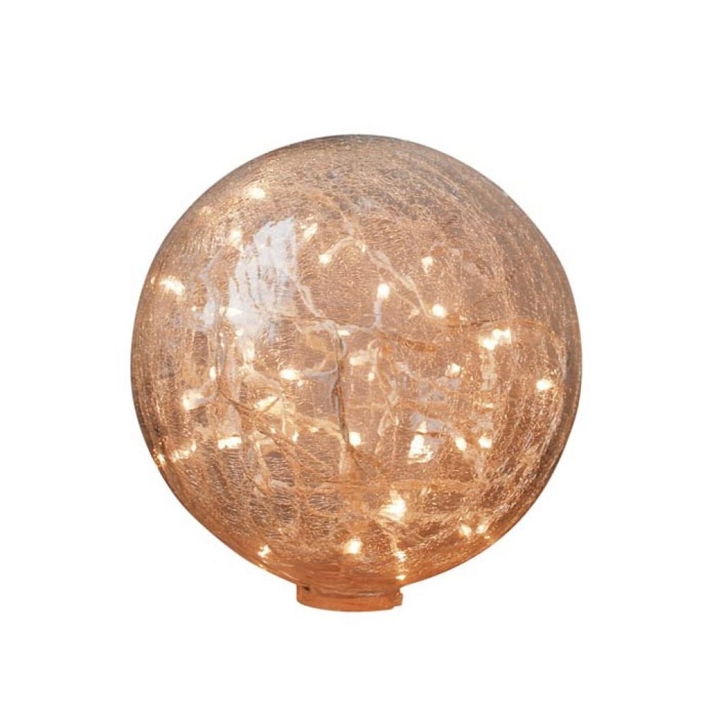 BOULE 25 cm verre mercurisé craquelé & guirlande