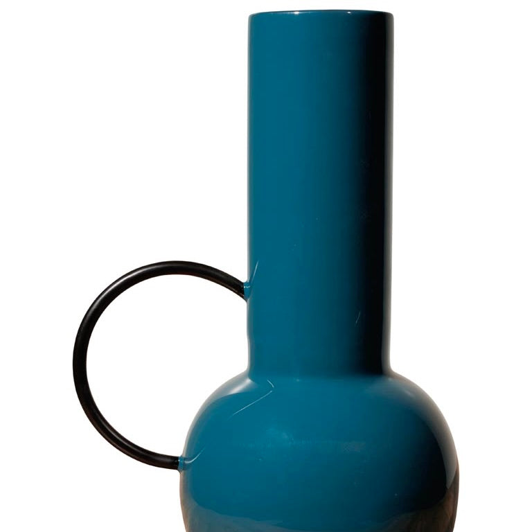 Vase laqué bleu anse ronde