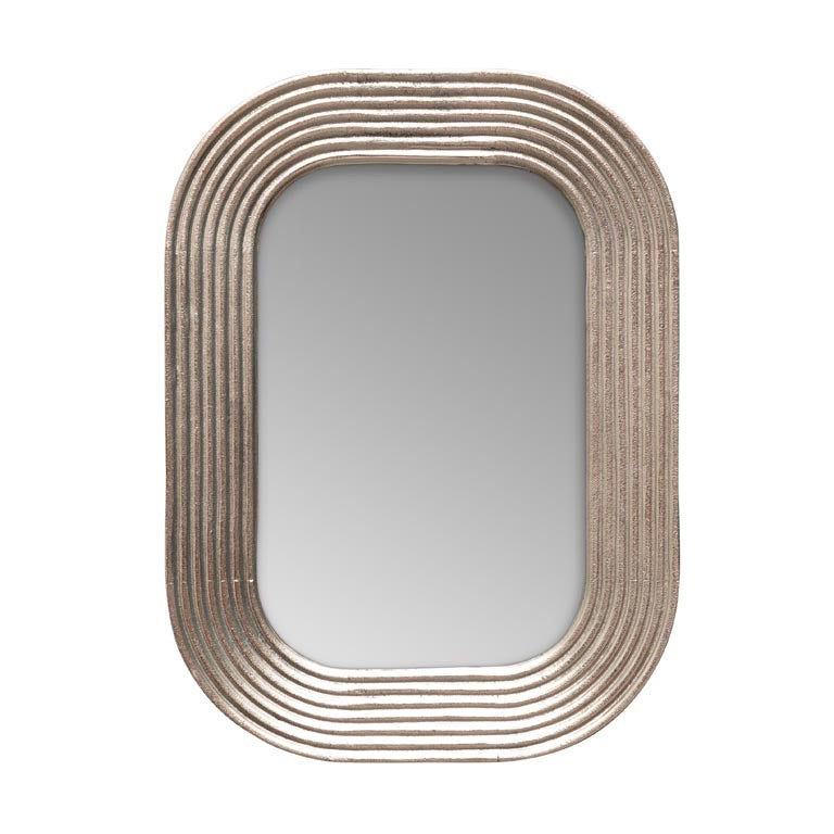 Miroir bord arrondi contour ligné argenté
